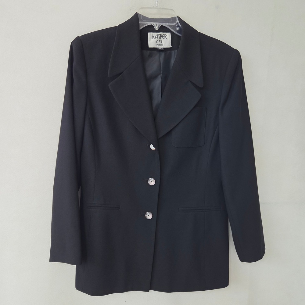 Kasper‎ ASL Blazer Women 10P Black Petite Three Button Professional Lined Jacket
